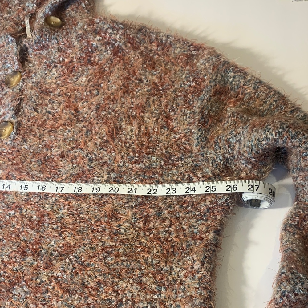 Free People Stellar Knit Pullover Sweater‎ EUC Med Blue Green Brown Eyelash Knit - Picture 6 of 16